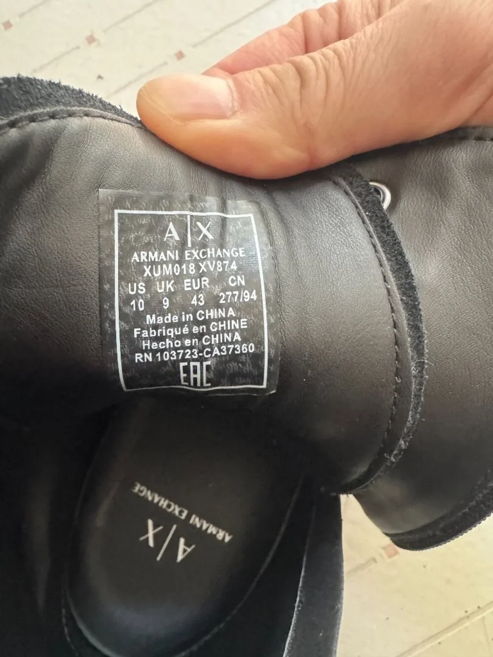 Armani Exchange men's combat style boots with side zipper SZ10 Black